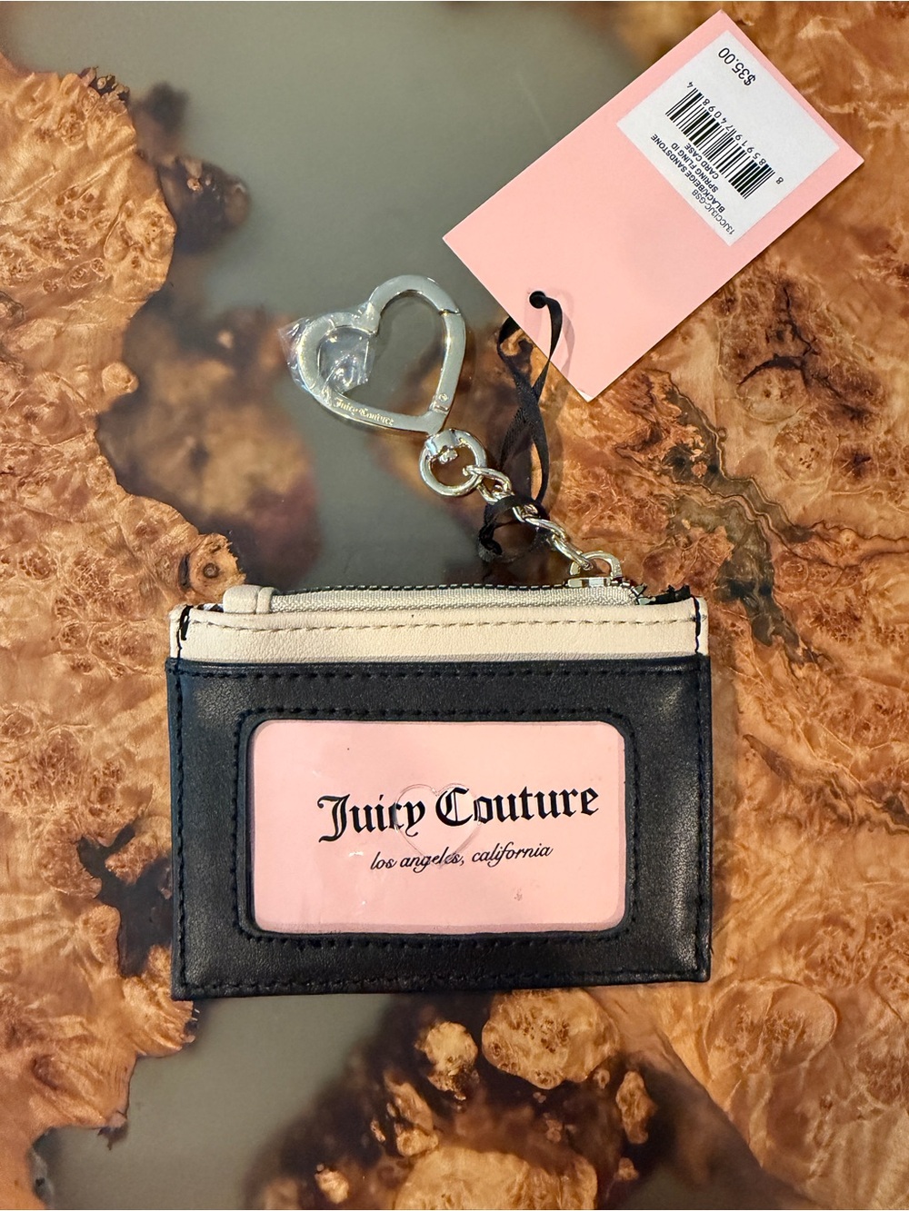 Juicy Couture Black and Pink Card Holder Keychain with Heart Charm